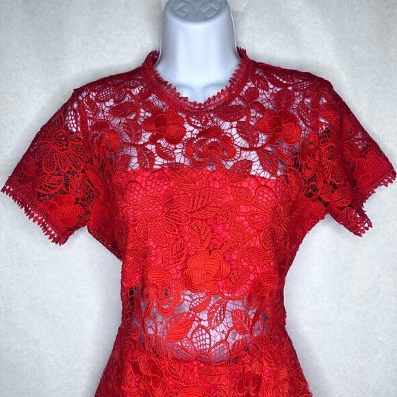 Lovers + Friends Mon Amor Red Lace Overlay Mini Dress - Size Medium - Picture 4 of 13